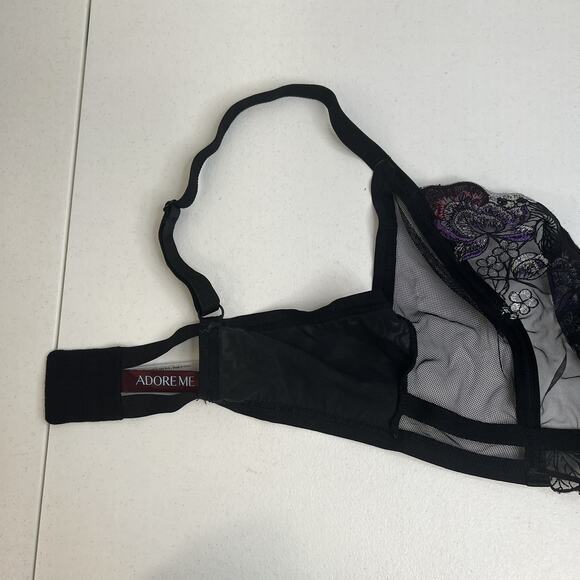 Adore Me 2XL Emilie Bralette Black Sheer Embroidered Floral Lace Mesh Bra Top - Picture 15 of 16